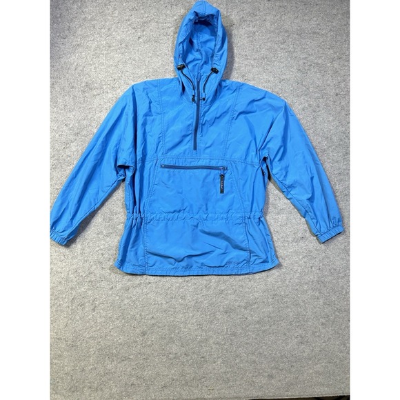 Vintage LL Bean Women S Hooded Anorak Windbreaker Rain Jacket Blue 1/2 Zip P.S. - Picture 1 of 13